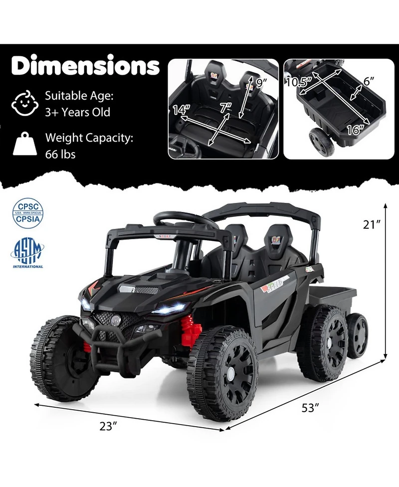Hongge 12V Kids Ride-On Tractor with Detachable Trailer Parent Remote and Led Lights