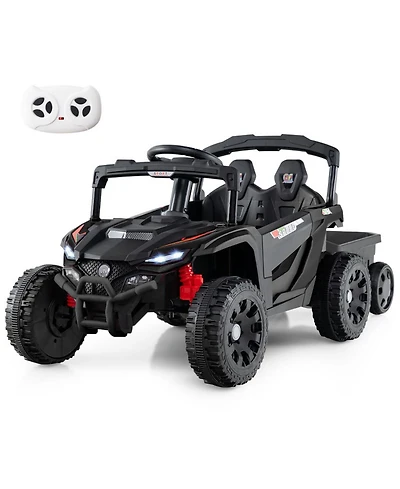 Hongge 12V Kids Ride-On Tractor with Detachable Trailer Parent Remote and Led Lights