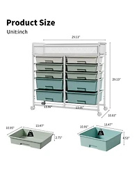 Streamdale Furniture 10-Drawer Rolling Storage Cart with Mesh Top