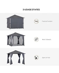 Outsunny Patio Gazebo 10' x 10' Outdoor Soft Top Canopy Tent with Zippered Mesh Sidewalls, Privacy Curtains, Netting, Dark Grey