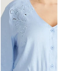 Universal Standard Plus Frances Linen-Blend Embroidered Relaxed-Fit Blouse