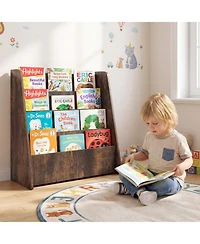 Costway 4-tier Kids Wooden Bookshelf Toddlers Book Rack with Deep Shelves