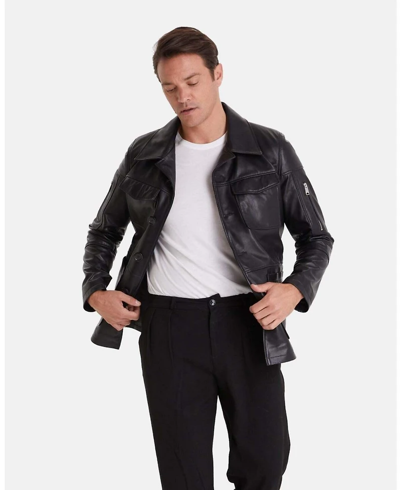 Furniq Uk Men's Genuine Leather Jacket, Black
