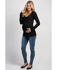 Hello Miz Maternity Long-Sleeve Scoop-Neck Lace-Trim T-Shirt