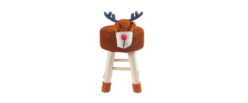 Flynama Deer Ottoman Stool Cute Animal Foot Stool Kids Seat with Solid Wood Legs