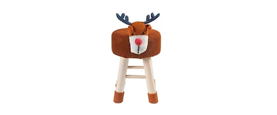 Flynama Deer Ottoman Stool Cute Animal Foot Stool Kids Seat with Solid Wood Legs