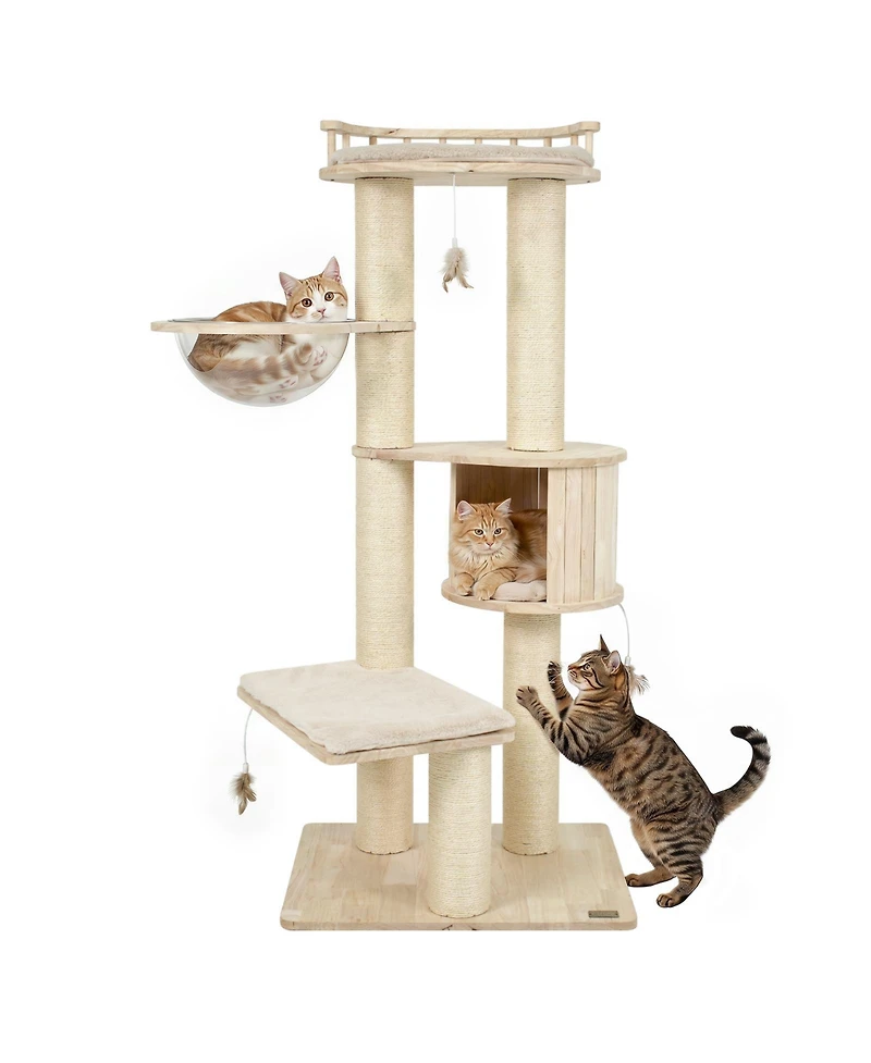 Gymax Cat Tree Multi-level Climbing Tower with Top Perch and Condo Space Capsule