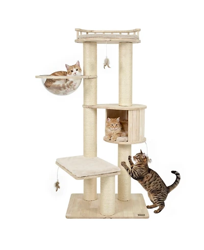 Gymax Cat Tree Multi-level Climbing Tower with Top Perch and Condo Space Capsule