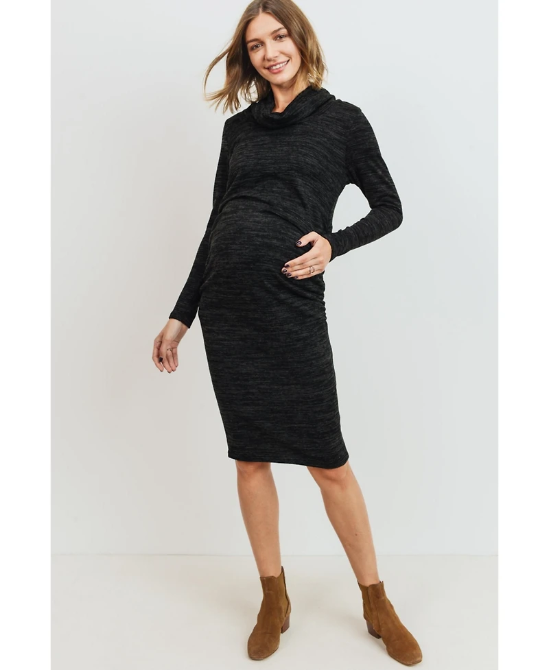 Hello Miz Maternity Long-Sleeve Cowl-Neck Ruched Dress