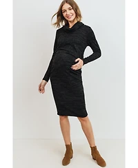 Hello Miz Maternity Long-Sleeve Cowl-Neck Ruched Dress