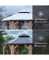 Aoxun 13'x13' Wooden Hardtop Gazebo, Outdoor Pavilion with Galvanized Steel Double Roof for Patio Garden Deck