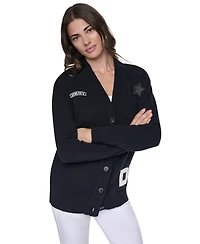 Dkny Women's Pins & Patches V-Neck Long-Sleeve Cardigan