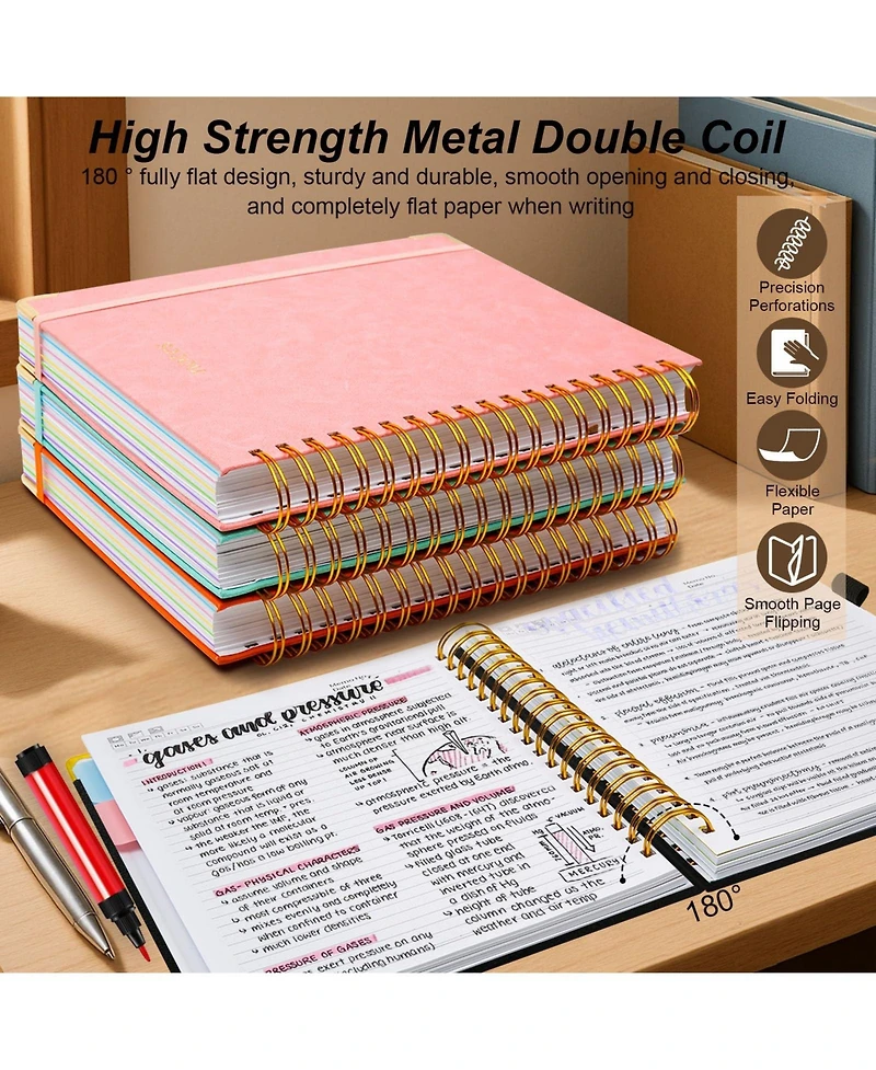 Danrong Hardcover Spiral Notebook 5 Subject College Ruled With Dividers Pen Loop