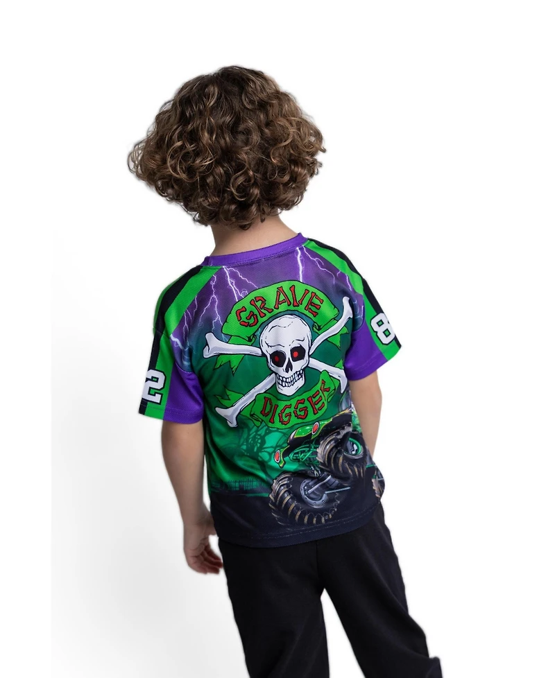 Monster Jam Toddler Boys' 2T-5T Grave Digger Athletic Graphic T-Shirt and Joggers, 2-Piece Set