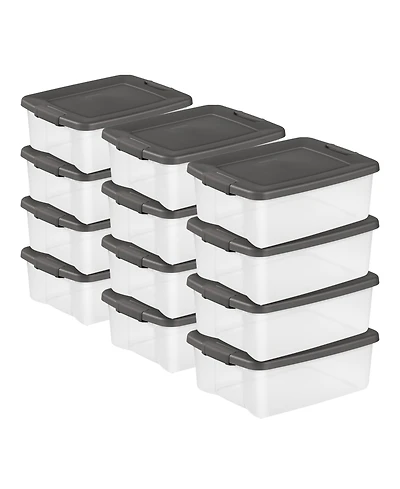 Sterilite 25 Quart Shelf Tote with Flat Gray Lid and Platinum Latches (12 Pack)