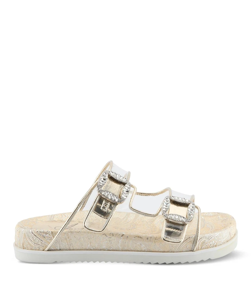 Azura Women's Slidemein Lucite Flatform with Buckle Closure