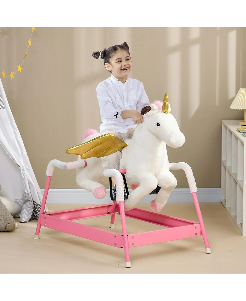 Glintex 12V Kids Electric Ride-On Horse with Sounds, Carrot Toy, Comb, Foot Pedal, Seat Storage, and Battery Power for Ages 1.5-3, Brown