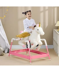 Glintex 12V Kids Electric Ride-On Horse with Sounds, Carrot Toy, Comb, Foot Pedal, Seat Storage, and Battery Power for Ages 1.5-3, Brown