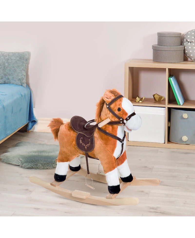 Glintex Poplar Wood Plush Rocking Horse with Realistic Sounds and Moving Tail, 88 lbs Capacity, Ages 3+