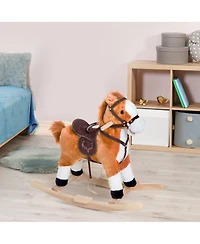 Glintex Poplar Wood Plush Rocking Horse with Realistic Sounds and Moving Tail, 88 lbs Capacity, Ages 3+