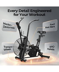 Fed Fitness Pro Air Bike, Patented Dual Drive Air Resistance Exercise Bike, Bluetooth Smart Connect Full Body Fan Bike for Home and Garage Gym