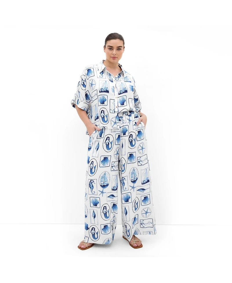 City Chic Plus Liana Amalfi Print High-Rise Wide-Leg Pants