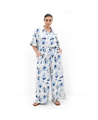 City Chic Plus Liana Amalfi Print High-Rise Wide-Leg Pants
