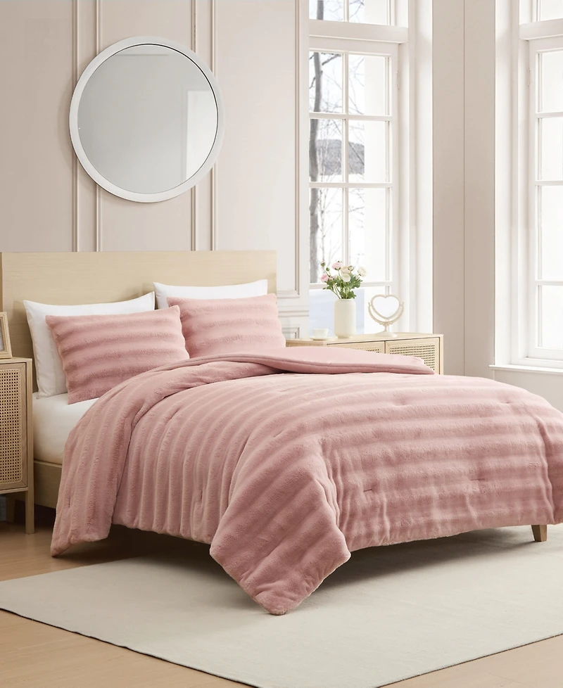 Laura Ashley Cloud Solid Faux Fur 2-Piece Comforter Set, Twin