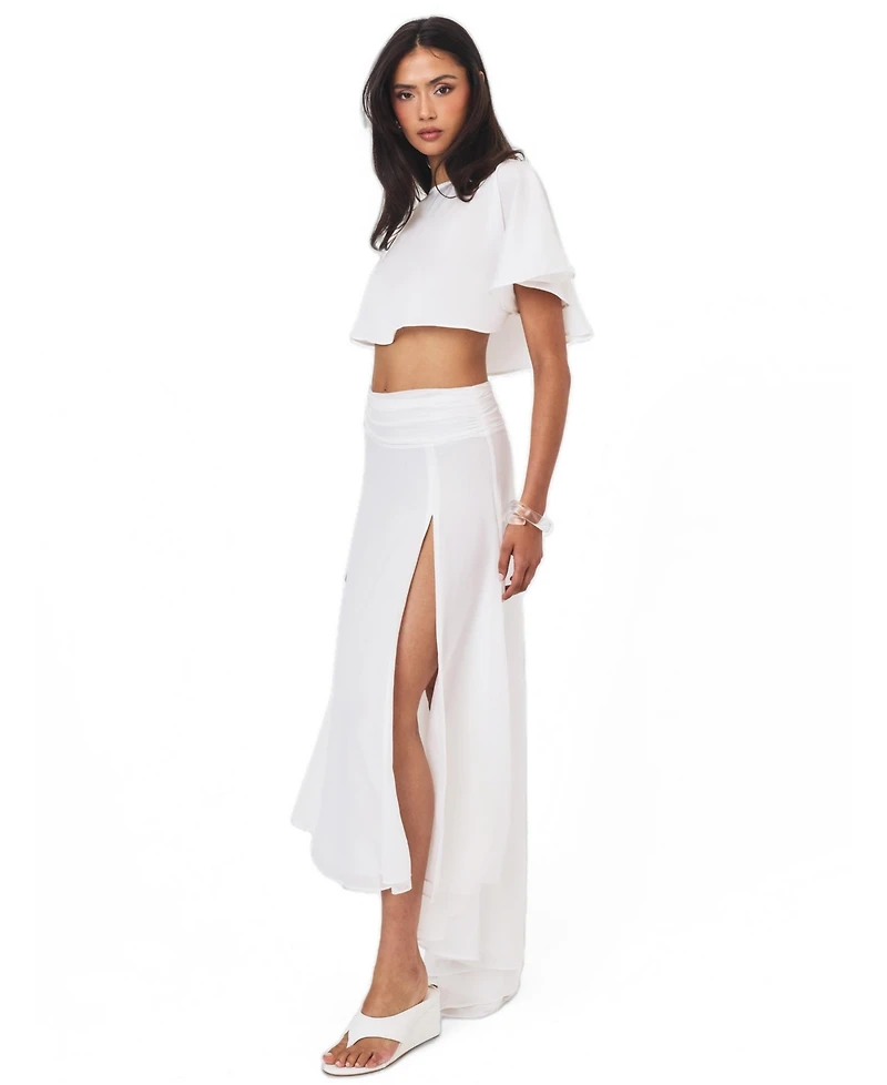 Miss Circle Women's Yanna White Chiffon High-Low Maxi Skirt