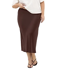 City Chic Plus Miranda Satin High-Waisted A-Line Midi Skirt