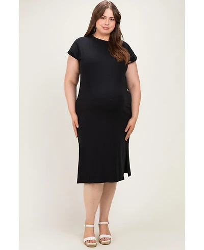 Pinkblush Plus Black Round Neck Short Sleeve Midi Dress