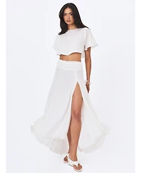 Miss Circle Women's Yarae Satin Boat Neck Short Sleeve Cape Top