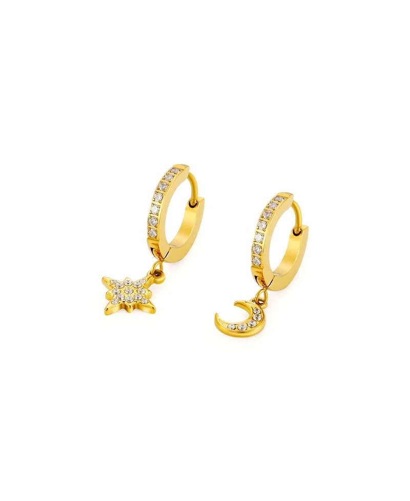 Atolea Cubic Zirconia Crescent Moon and Star Earrings