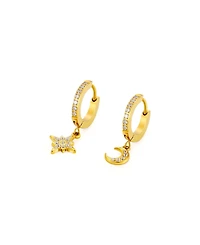 Atolea Cubic Zirconia Crescent Moon and Star Earrings