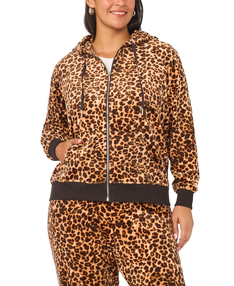Vince Camuto Plus Leopard-Print Full-Zip Hoodie
