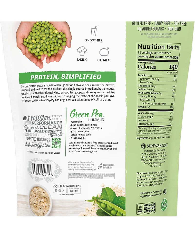 Sunwarrior Harvest Pea Protein Powder 1225 Gram pouch