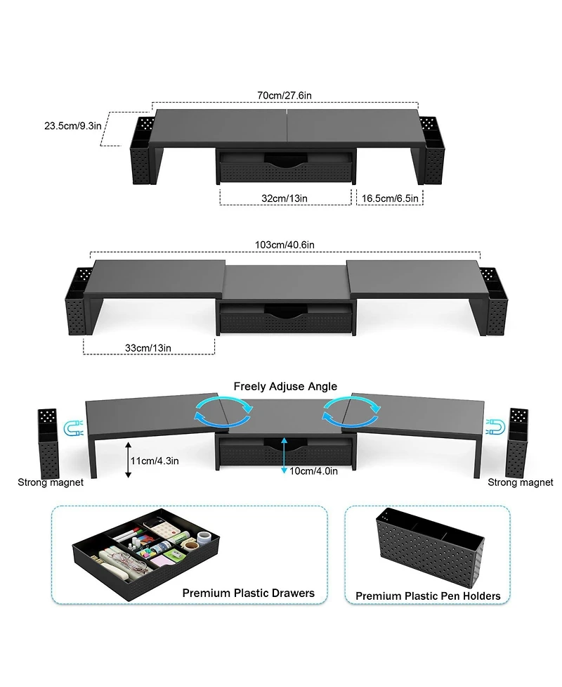 Lofree Dual-Monitor Adjustable-Angle Monitor Stand Riser with Desk Organizer Drawer, Compatible Dual Monitors
