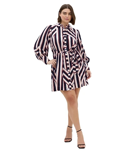 City Chic Plus Timeless Stripe Long-Sleeve Mini Shirt Dress