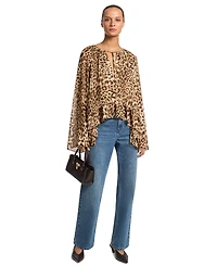Michael Kors Women's Long-Sleeve Leopard-Print High-Low Blouse