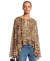 Michael Kors Women's Long-Sleeve Leopard-Print High-Low Blouse