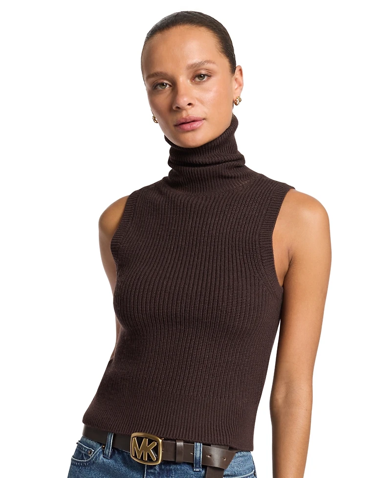 Michael Kors Women's Merino Wool Sleeveless Turtleneck Sweater Vest