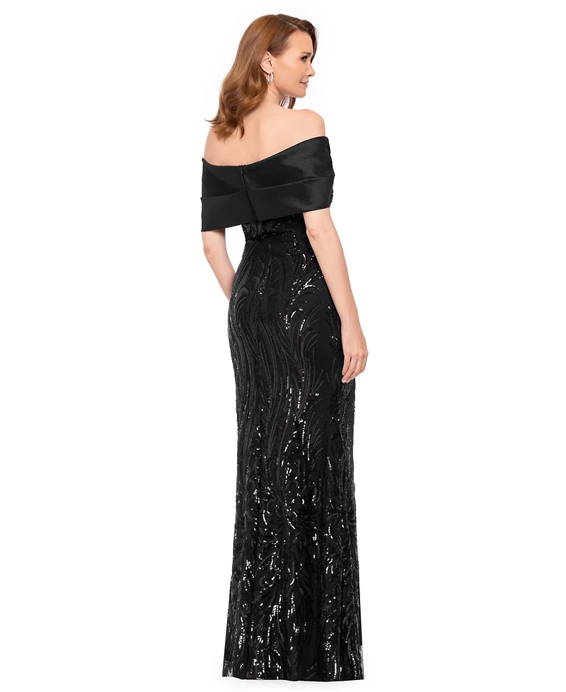 Betsy & Adam Women's Sequin Off-the-Shoulder Gown