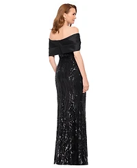 Betsy & Adam Women's Sequin Off-the-Shoulder Gown