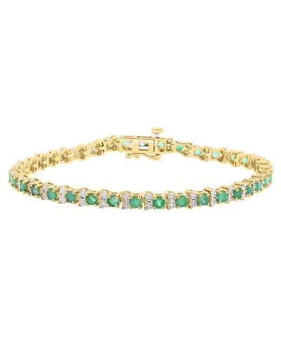 Effy Collection Diamond (1/4 ct. t.w.) and Emerald (3 ct. t.w.) Tennis Bracelet in 14K Gold over Silver