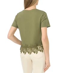 CeCe Women's Cropped Boxy Tee With Lace Trim T-Shirt
