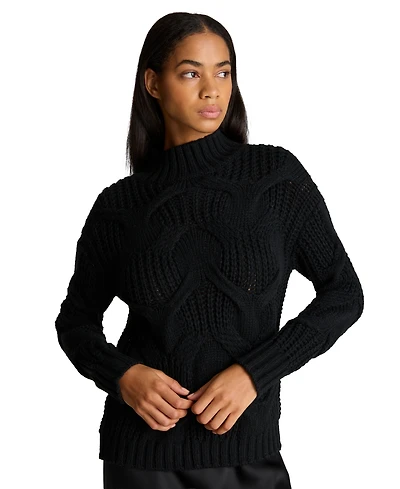 Kenneth Cole Women's Oversized Cable-Knit Mock Neck Sweater