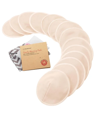 KeaBabies 14pk Organic Nursing Pads, Washable Breast Pads + Wash Bag, Reusable Nipple
