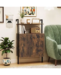 Sugift Wall Mount Bookshelf with 2-Door Storage Cabinet and 2-Tier Open Shelving