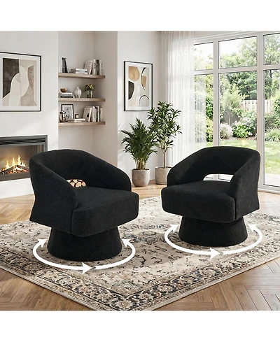 2 Set of Swivel Barrel Accent Chair, Modern 360degree(s) Round Tub Chair with Ergonomic Curved Backrest, Wood Frame for Living Room, Bedroom