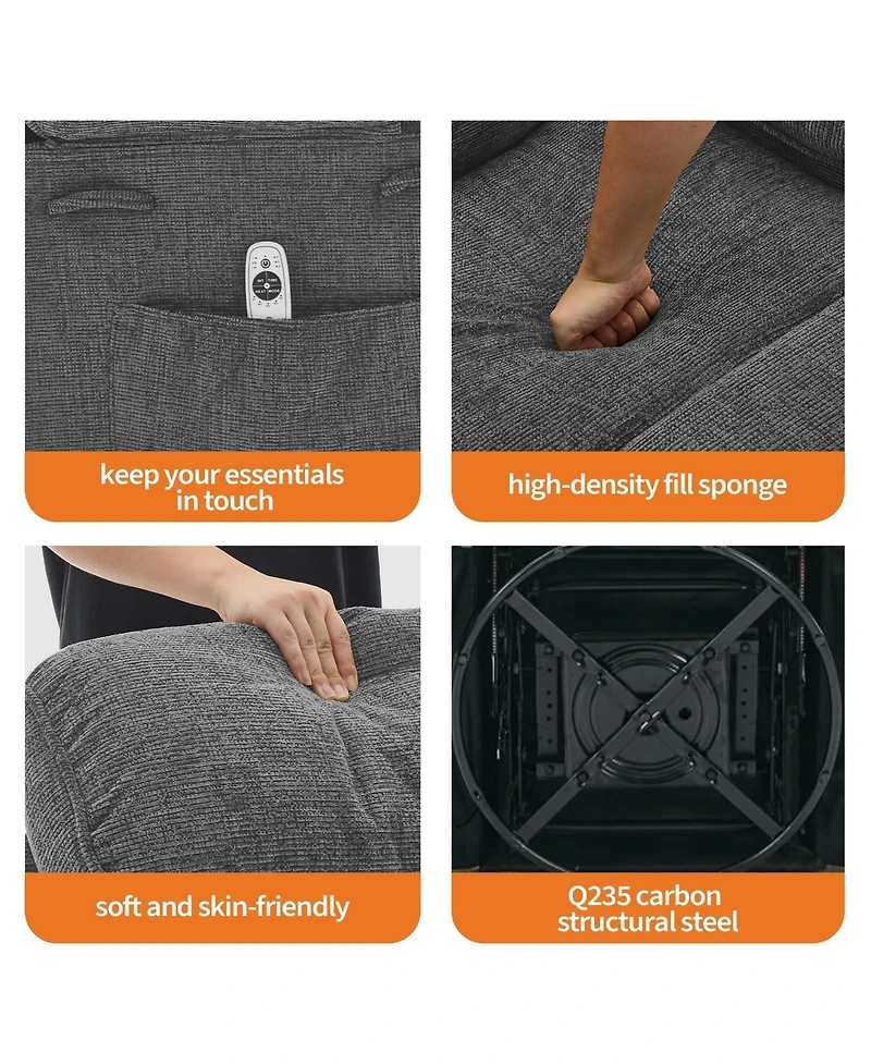 Swivel Glider Rocker Recliner With Massage and Heat, Manual Upholstered Nursing Recliner With Vibration, Side Pocket, 2 Cup Holders, For Living Room